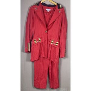 Vintage 80’s Lew Magram Blazer Pants Suit Set Women's Sz 8 Red Nautical Military